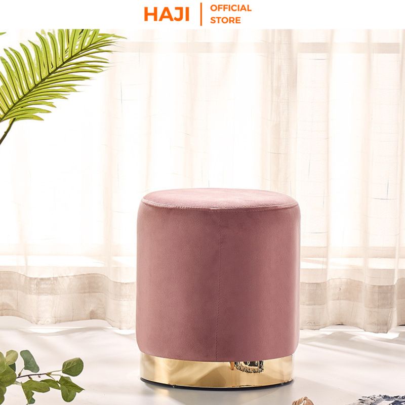 Ghế đôn sofa di động mặt nhung chống bụi viền mạ hợp kim sang trọng cho phòng khách thương hiệu HAJI D18