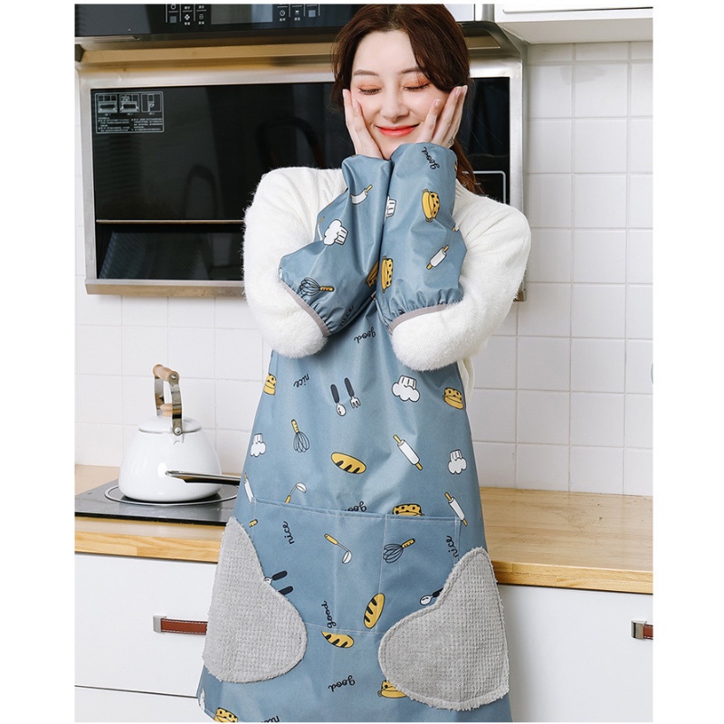 Tạp dề nấu ăn chống nước chống thấm PVC có túi đựng và khăn lau tay họa tiết dễ thương (CSNC28)