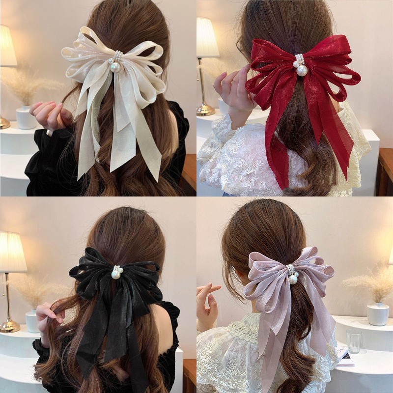 Kẹp Tóc Nơ Bằng Nhung Lưới Cỡ Lớn Đơn Giản Thời Trang