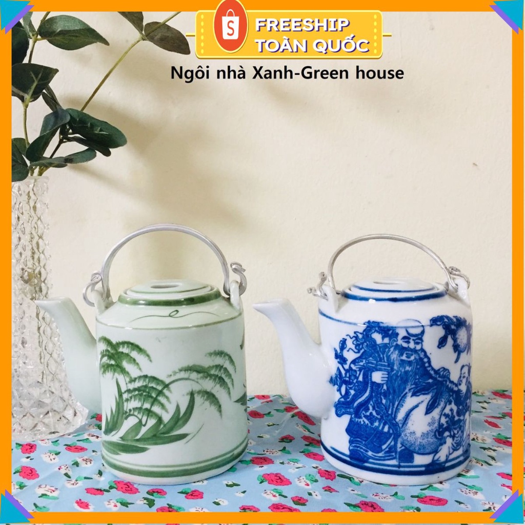 Ấm tích pha trà, bình hãm trà xanh, ủ trà thơm ngon thiết kế hoa văn sơn thủy họa tiết, kích cỡ loại 0,5L
