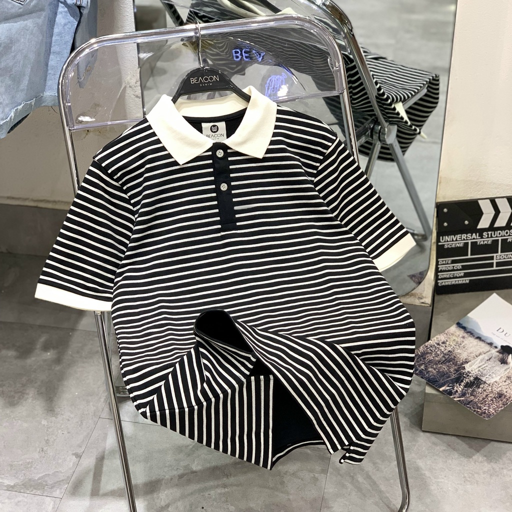 Áo Polo nam phối sọc ngang vải cotton poly nam tính, thanh lịch, sang trọng AOPL25 - BEACON DENIM