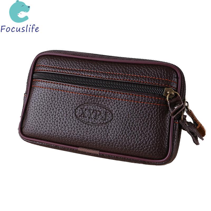 Túi Da Đeo Hông Đựng Điện Thoại Có Khóa Kéo Phong Cách Retro Cho Nam