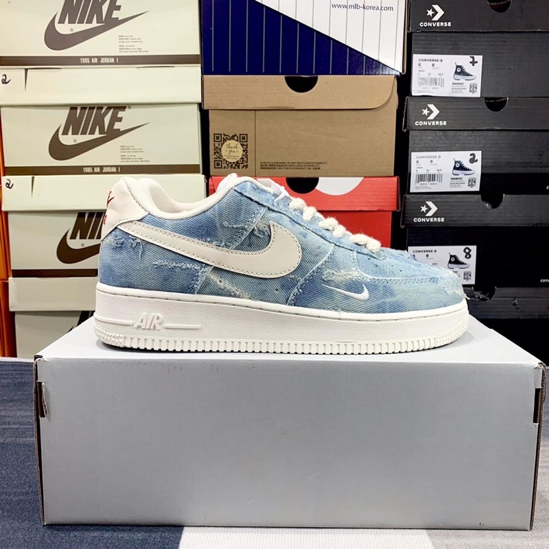 Giày thể thao sneaker af1 xanh vải bò, af1 denim tie dye xanh biển loang mẫu mới giá tốt + fullboxbill