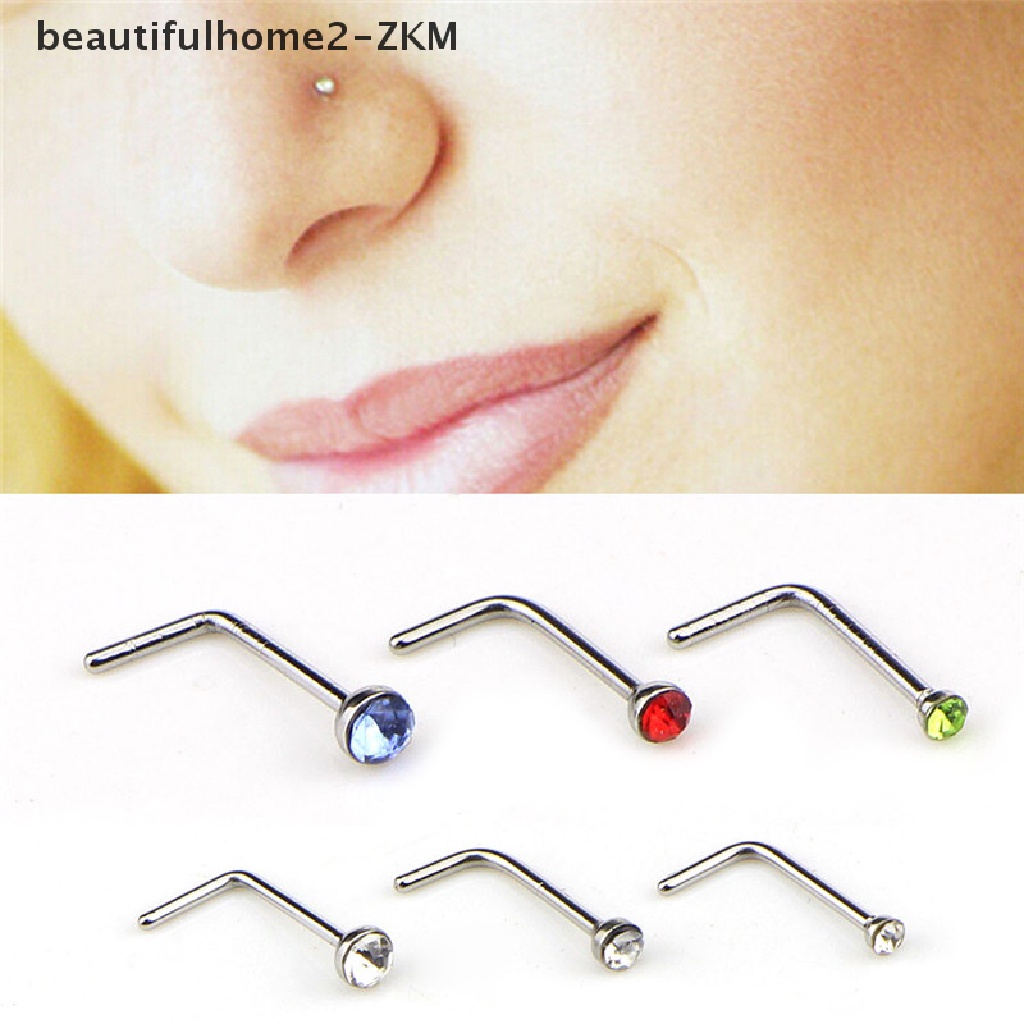 Set 60 Khuyên Mũi Thép Không Gỉ Đính Đá CZ Hình Chữ L