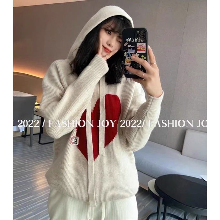 Áo Len Hình Trái Tim Dài Tay Có Mũ 2 màu siêu xinh