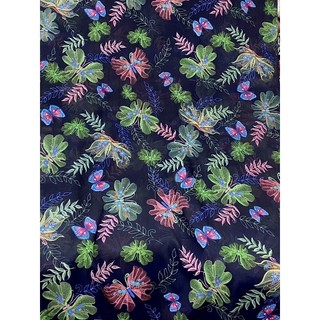 Vải voan chiffon hoa bướm nền xanh dương may áo đầm áo kiểu MS1225