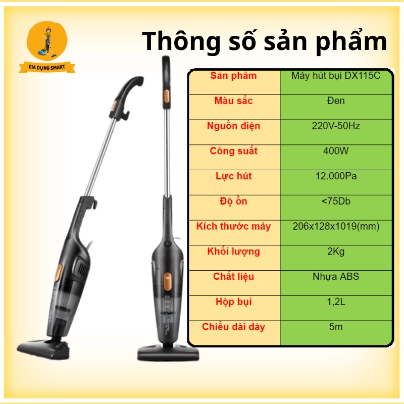 Máy Hút Bụi Cầm Tay Deerma DX115C Máy Hút Bụi Giường Hút Bụi Ô Tô Đa Năng Với 3 Đầu Hút Bảo Hành 18 Tháng