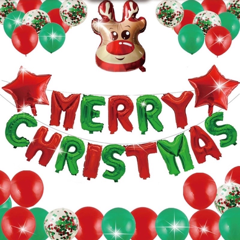 Bóng Nhôm Bóng Hình Trang Trí Giáng Sinh Noel Christmas, dây chữ merry christmas, bóng noel