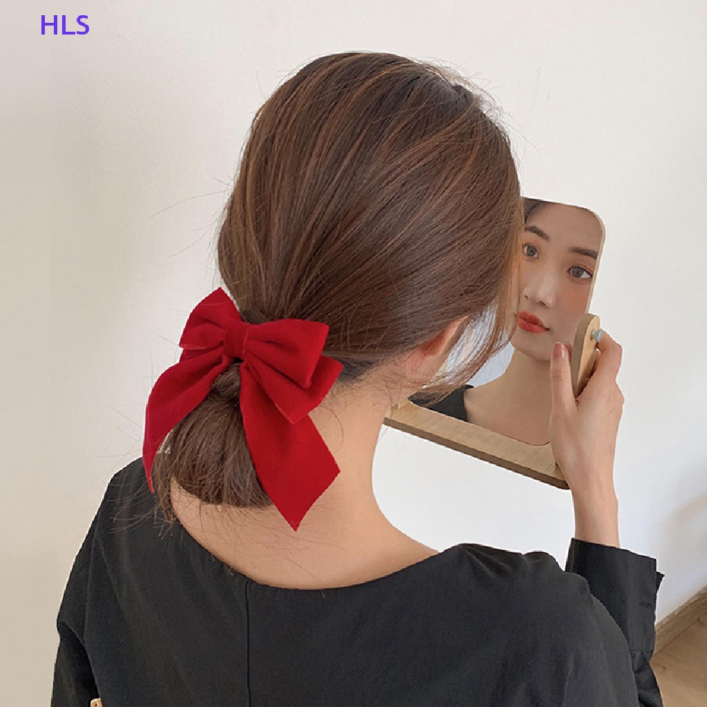 1 Kẹp Tóc Nơ Vải Nhung Màu Đen / Đỏ Rượu Vang Phong Cách Vintage Cho Nữ