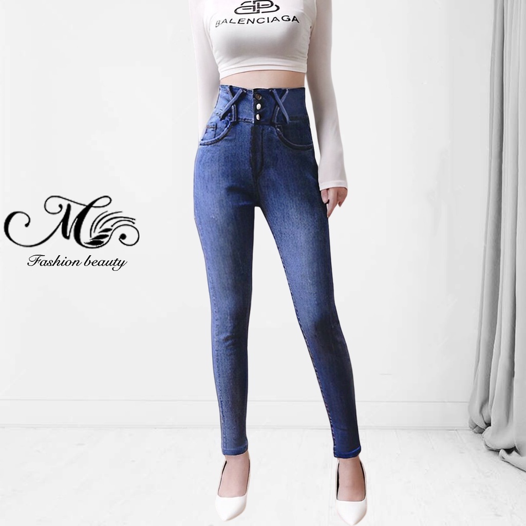 Quần jean skinny nữ vải cao cấp bigsize 3 cúc lưng cao đai chéo dài 98cm co giãn tốt
