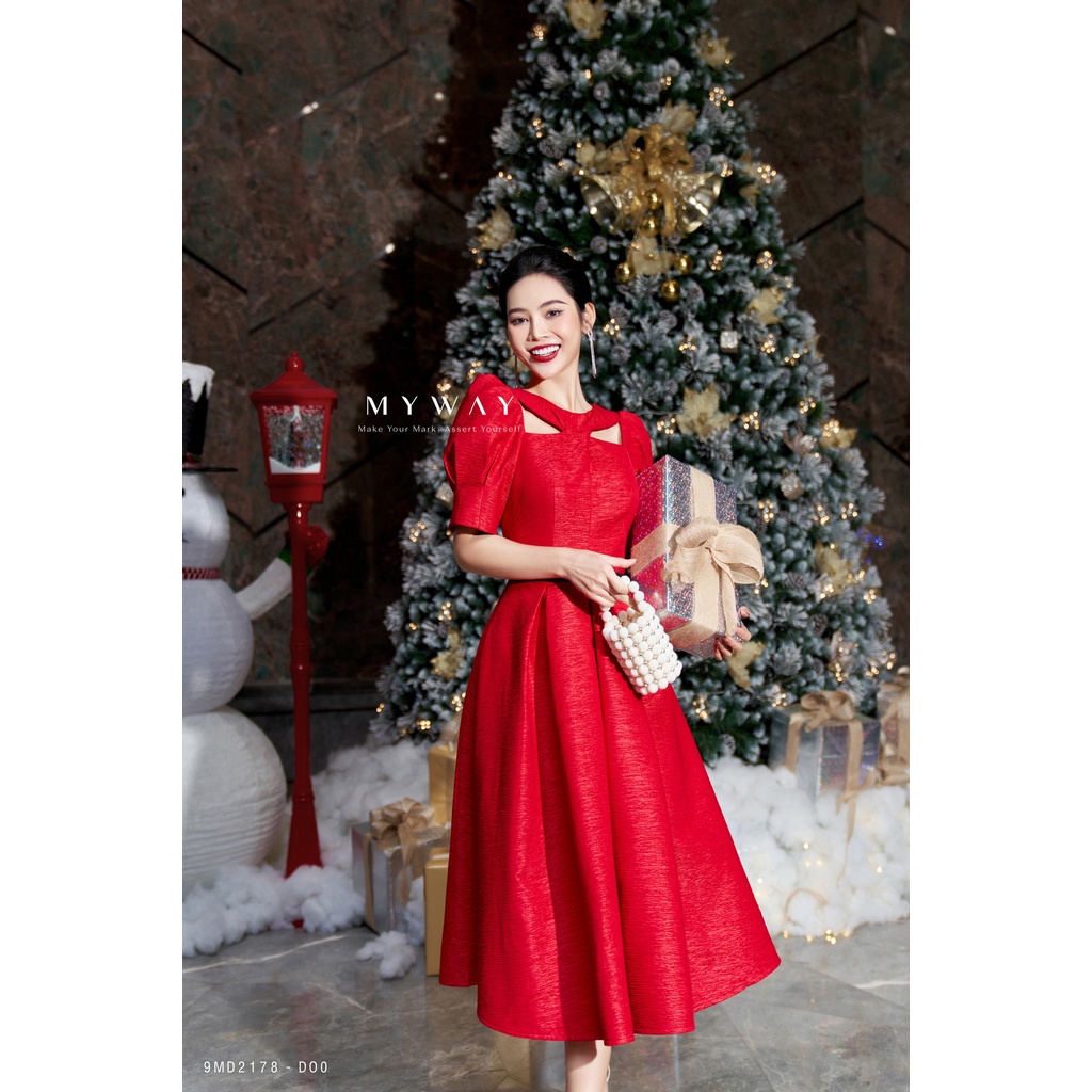 Đầm Nữ Dự Tiệc MY WAY Tay Bồng Vạt Chéo Ngực Sang Trọng 9MD2178