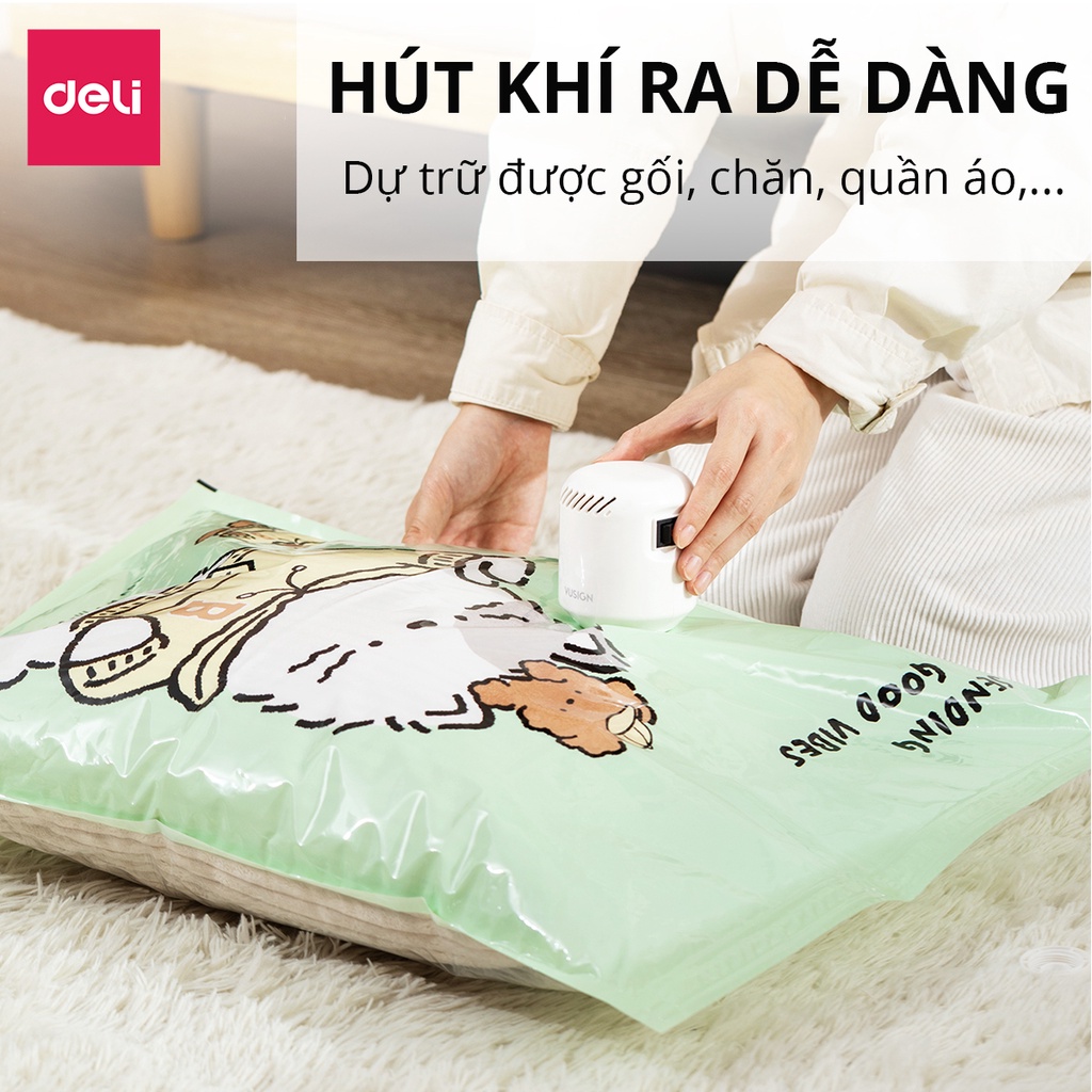 Túi Hút Chân Không Quần Áo Deli-Loại Cao Cấp, DÀY GẤP ĐÔI, Nắp Van Chống Rò Rỉ Hơi, Tránh Ẳm Nấm Mốc