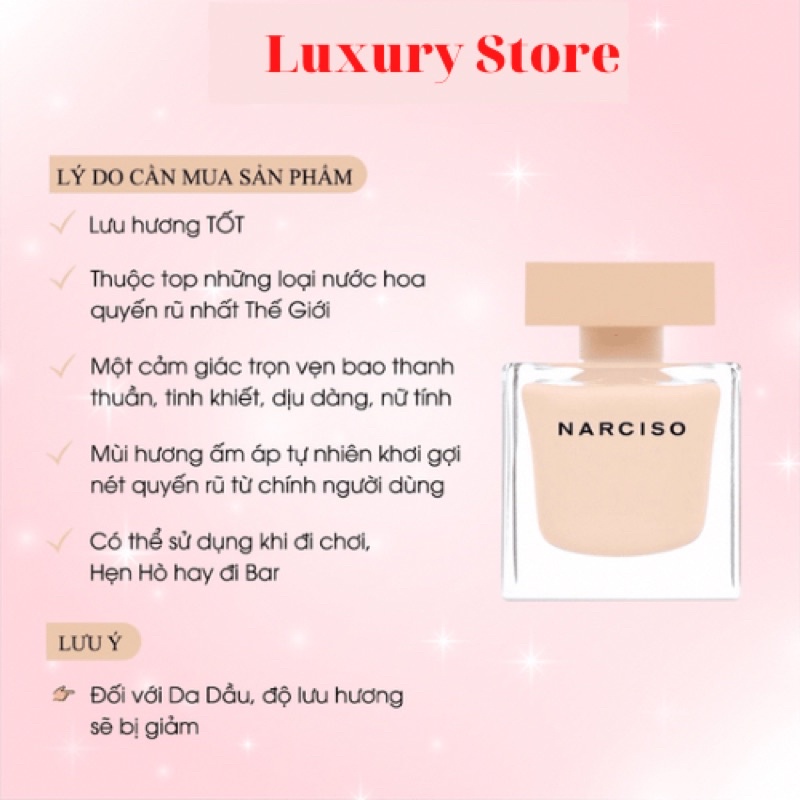 Nước Hoa Nữ Narciso Poudree hồng Lùn EDP 90ml Hương Thơm Quyến Rũ Nữ Tính , dầu thơm lưu hương lâu - Luxury STORE