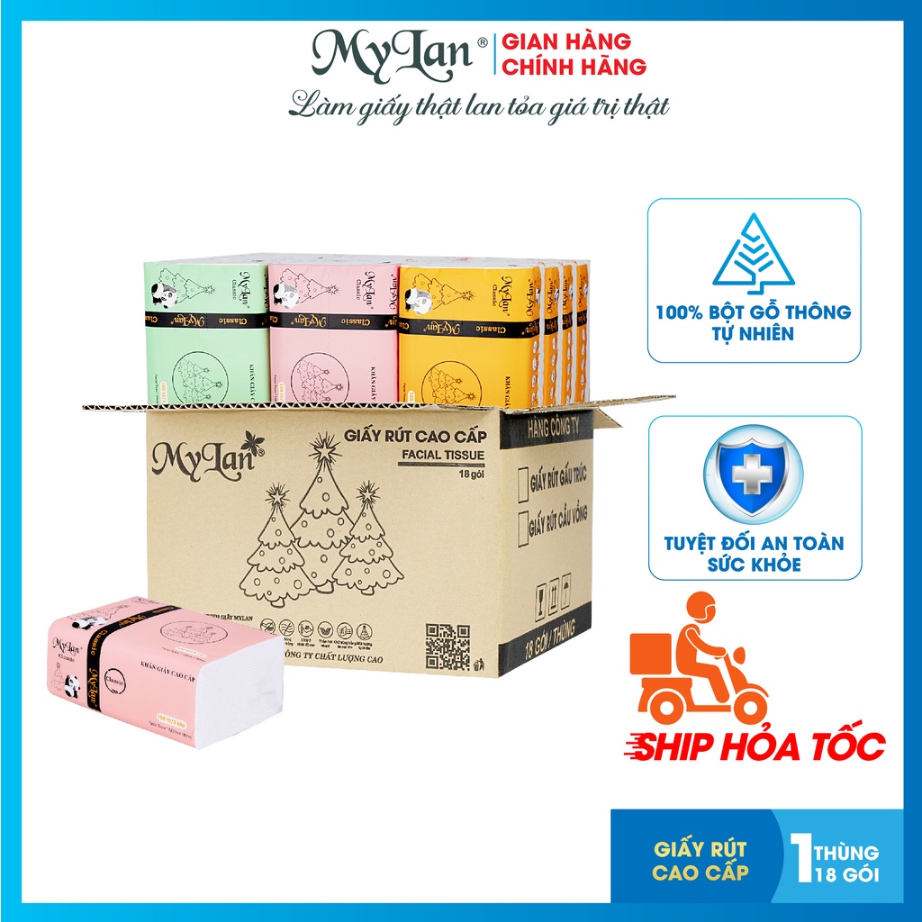 THÙNG 18 gói, giấy rút cao cấp Mylan gấu trúc 3M, 100 tờ/gói