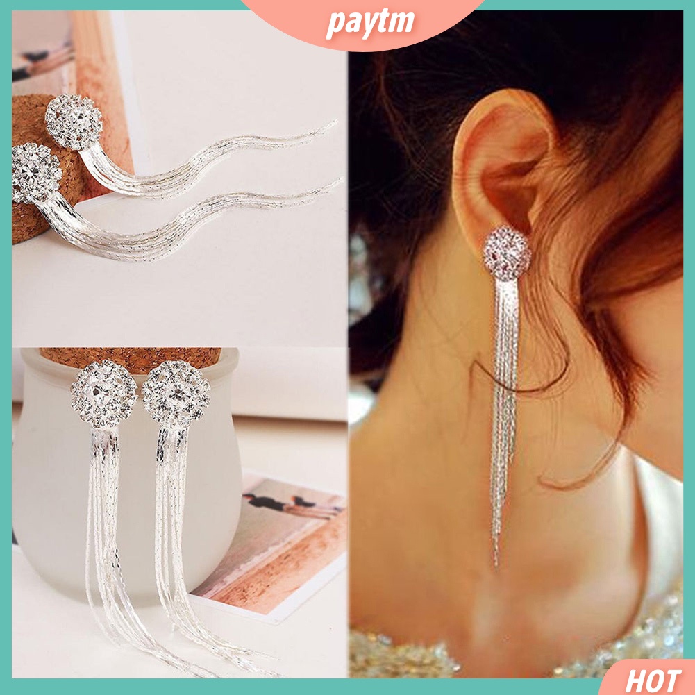 {PTM} Hoa tai dáng dài đính đá lấp lánh thiết kế thanh lịch cho phái nữ