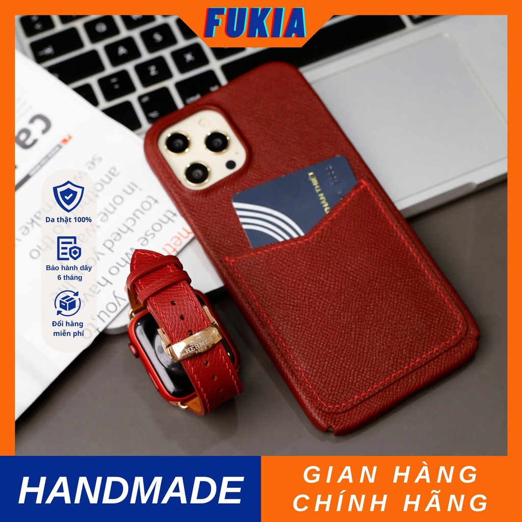 Combo dây và ốp da thủ công Full viền Epsom Đỏ Đô dành cho Đồng hồ thông minh/ Đồng hồ cơ và Iphone CB029