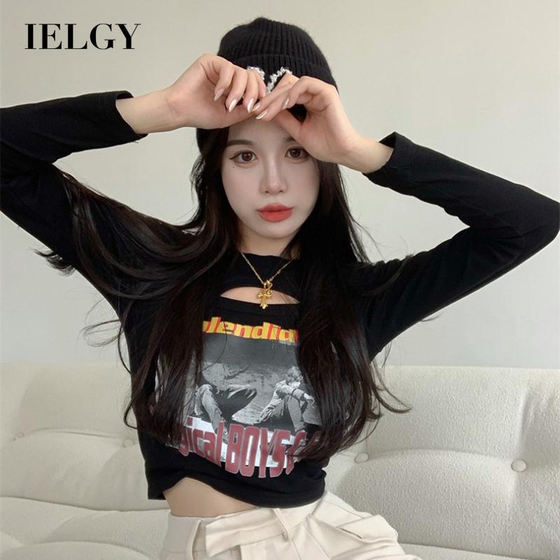 IELGY Áo Thun Lửng Tay Dài In Họa Tiết Thời Trang Dành Cho Nữ