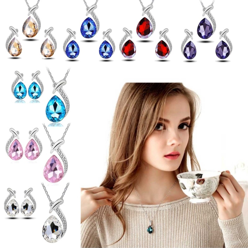 Bộ Vòng cổ + Bông Tai Hình Giọt Nước Cho Nữ