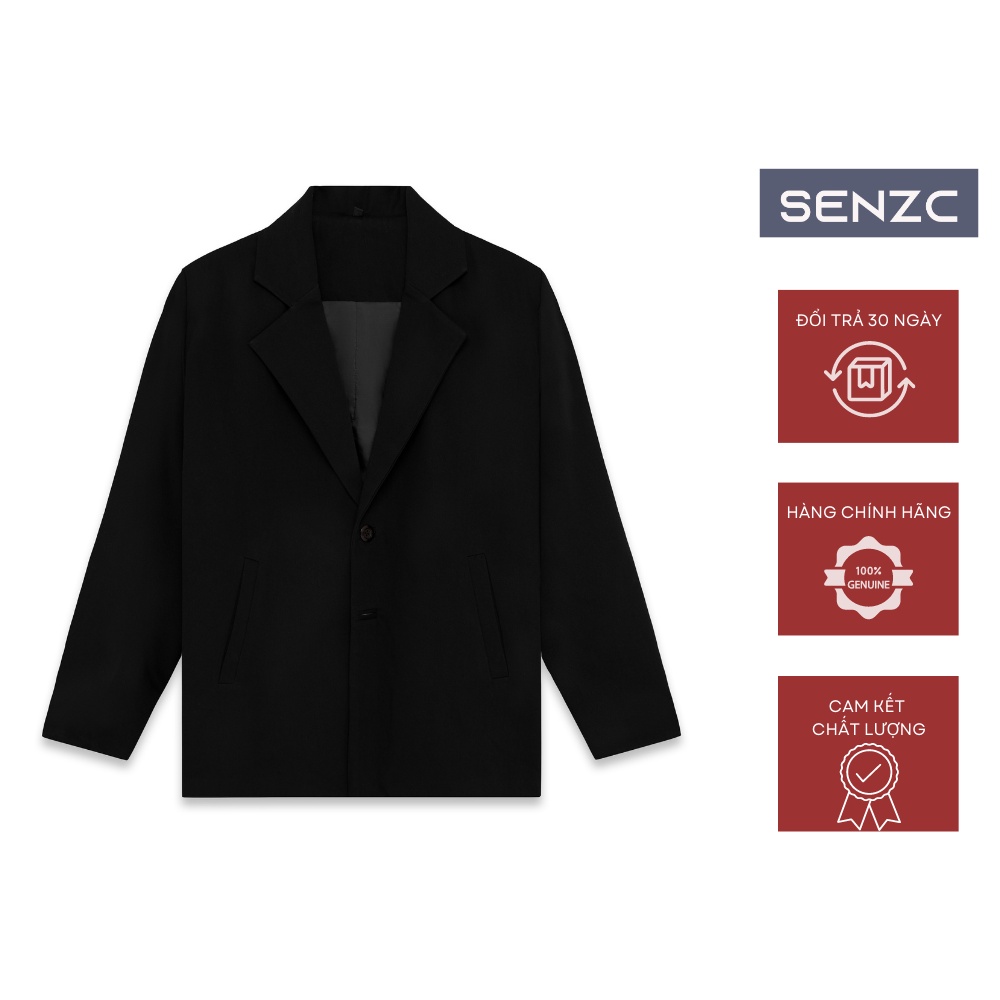 Áo khoác blazer nam SENZC, có đệm vai, hai lớp, chất vải kaki cao cấp, basic, vest, đen