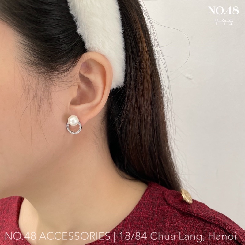 Khuyên tai bạc s925 bông tai nữ ngọc trai nhân tạo vòng tròn nhỏ mã 3234