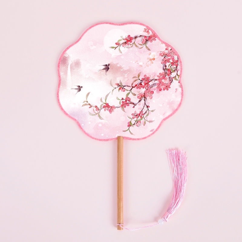 Quạt cầm tay cổ trang, quạt cô dâu dáng cánh hoa tròn lụa mờ đẹp dùng làm phụ kiện chụp hình, trang tr