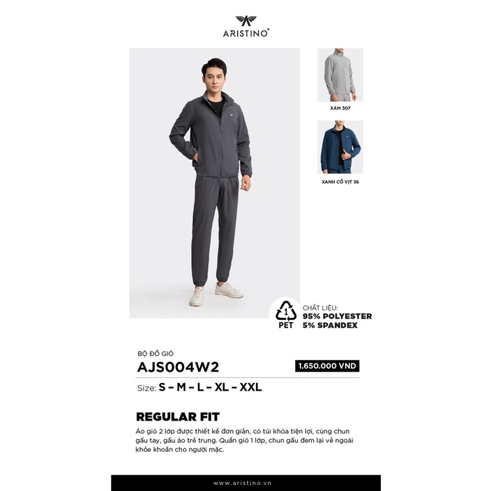 Bộ đồ gió nam 2 lớp from rộng bo gấu  Aristino AJS004W2
