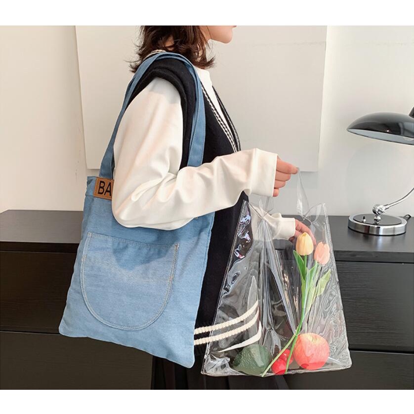 Túi Xách Denim Cỡ Lớn Đa Năng Thời Trang Hàn Quốc