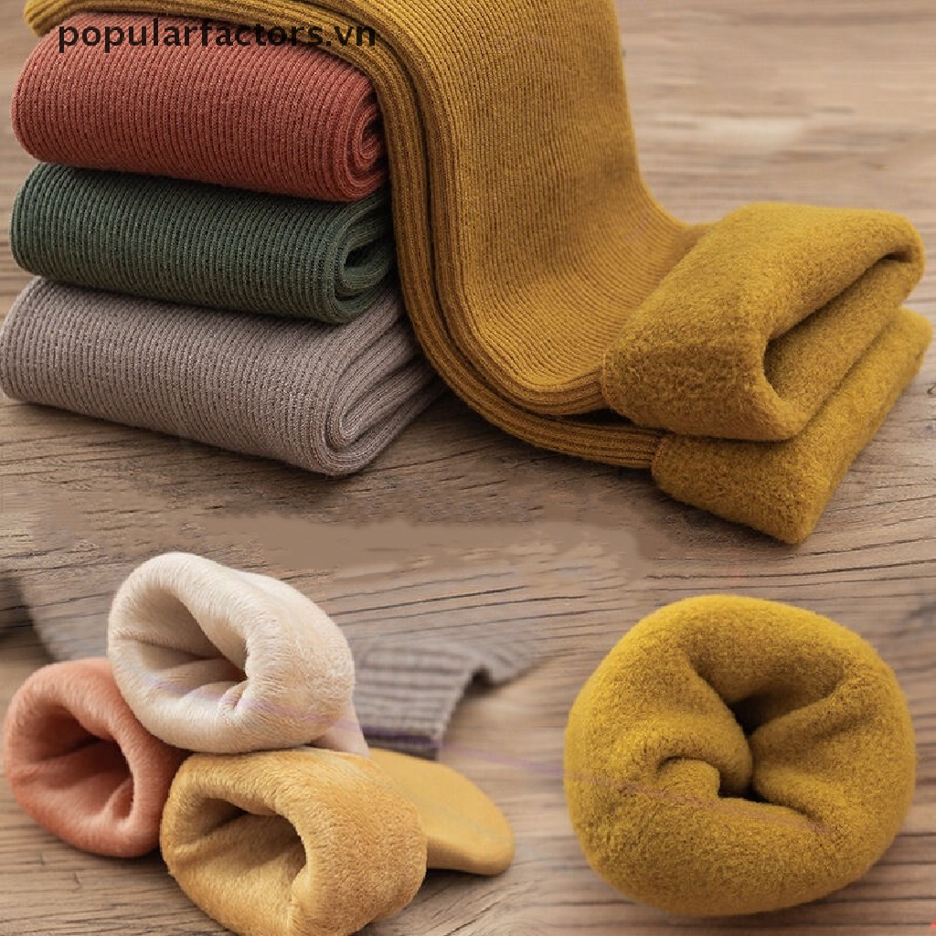 1 Đôi Tất Nhung Dày Giữ Ấm Mùa Đông Kẻ Sọc Màu Trơn Cho Nữ