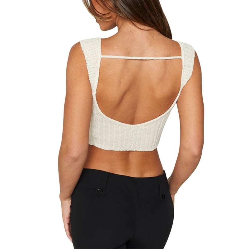 Áo Croptop Dệt Kim Sát Nách Hở Lưng Quyến Rũ Cho Nữ