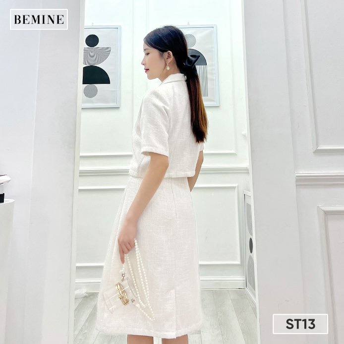 Set chân váy túi hộp áo đính nút BEMINE ST13