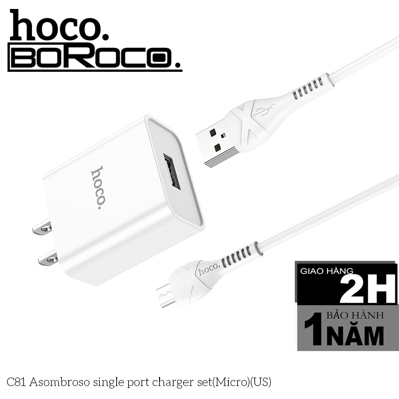 Bộ sạc chính hãng Hoco C81 Kèm Cáp 1m i/Micro USB/Type C hỗ trợ sạc Nhanh 5V/2.1A - CHÍNH HÃNG PHÂN PHỐI