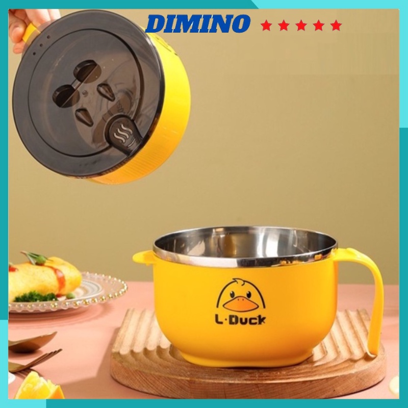 Bát nhựa lõi inox 2 lớp cách nhiệt có nắp đậy quai cầm, ca úp mỳ đựng đồ ăn giữ nhiệt đi làm tiện dụng Dimino