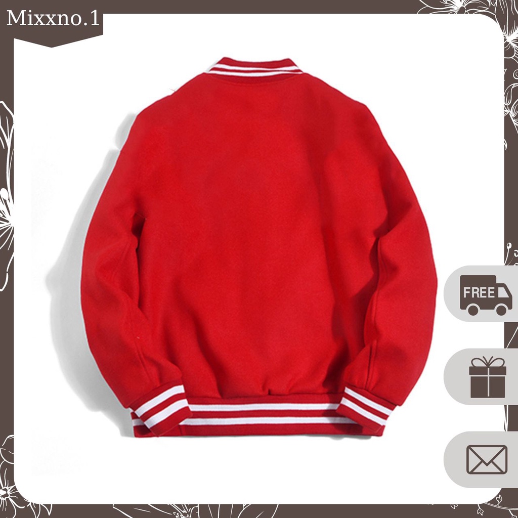 Áo Khoác Bomber Teddy Nam Nữ Dài Tay Phối Viền Sọc Cầu Vai Form Rộng Thời Trang Mixxno1 AO KHOAC NAM 046