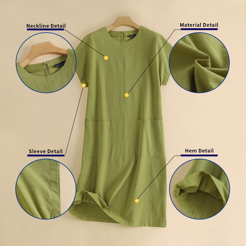 ZANZEA Đầm Nữ Ngắn Tay Cổ Tròn Màu Trơn Thời Trang