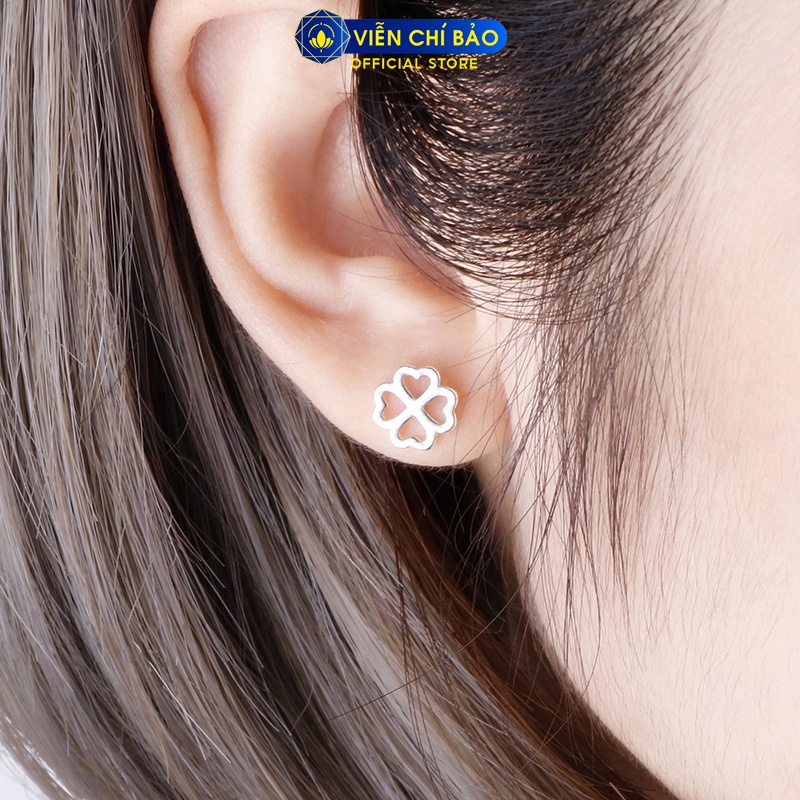 Bông tai bạc nữ cỏ bốn lá may mắn chất liệu bạc 925 thời trang phụ kiện trang sức nữ thương hiệu Viễn Chí Bảo E011
