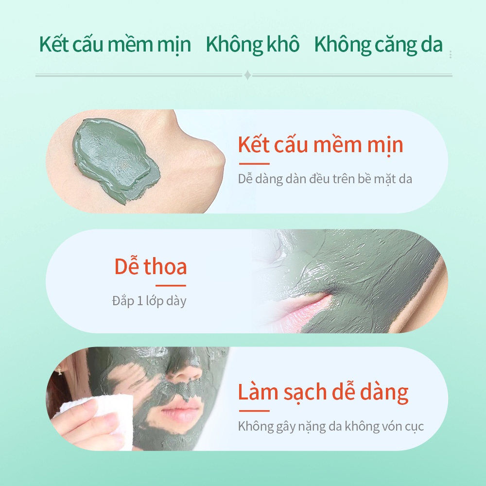 MASK FAMILY Mặt nạ đất sét dạng bùn đậu xanh làm trắng da sạch lỗ chân lông loại bỏ mụn đầu đen chăm sóc da mặt 130g