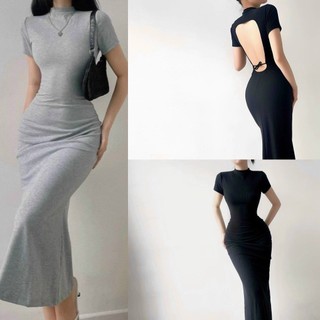 Đầm body tay ngắn cổ cao hở lưng sexy - đầm ôm nữ