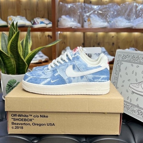 Giày AF1 Dây Thừng vải bò xanh, Giày thể thao AF1 Denim tyedie hot new 2023 Full box