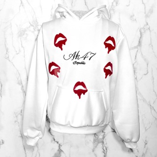 Áo khoác nỉ bông trắng Angels’ Kisses - Angels’ Kisses Hoodie da bò ý nhuộm màu son môi