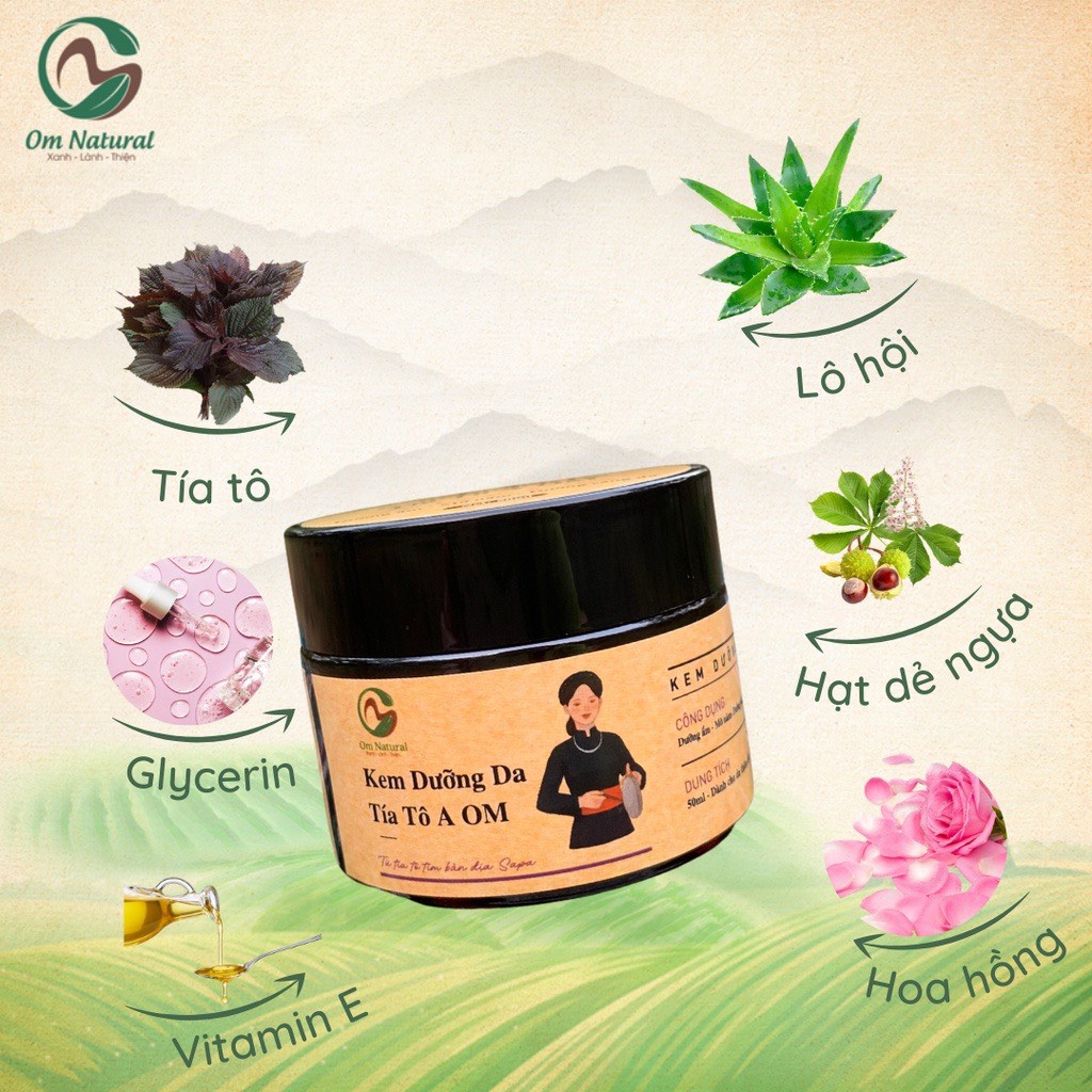 Combo 5 món chăm sóc dưỡng da toàn diện OM Natural chiết xuất Tía tô Sữa rửa mặt+Toner + Serum + Kem dưỡng + Mặt nạ 100g