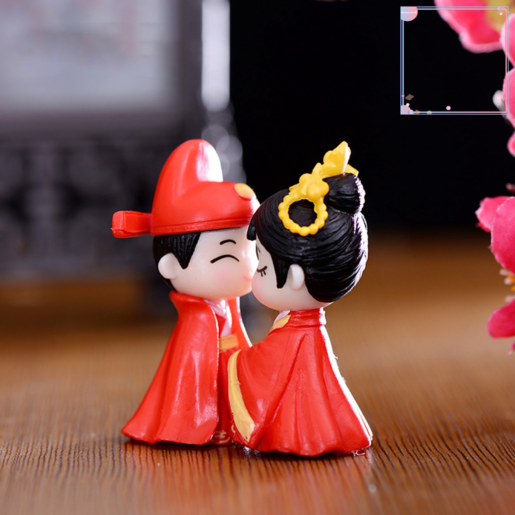 Set 2 Bức Tượng Cô Dâu Chú Rể Phong Cách Trung Hoa Cổ Điển Để Bàn Trang Trí Nội Thất