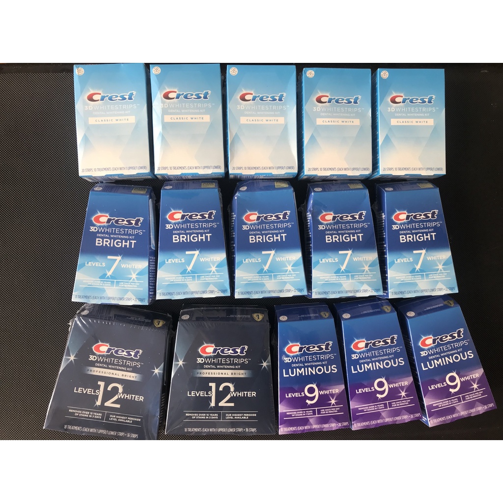 Miếng dán trắng răng Crest 3D Whitestrips nguyên hộp nhiều loại