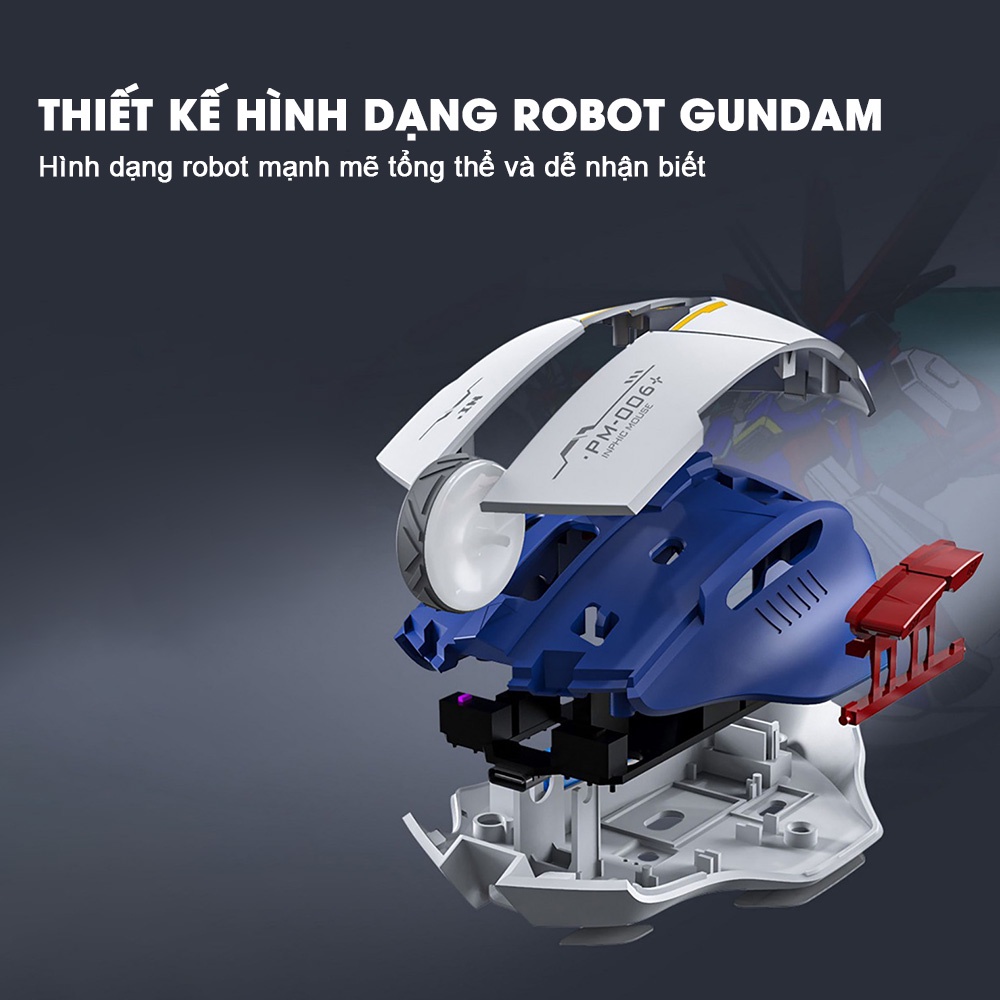 Chuột máy tính không dây Yindiao INPHIC F9 GUNDAM gaming công thái học silent chống ồn 6 nút điều chỉnh DPI pin sạc