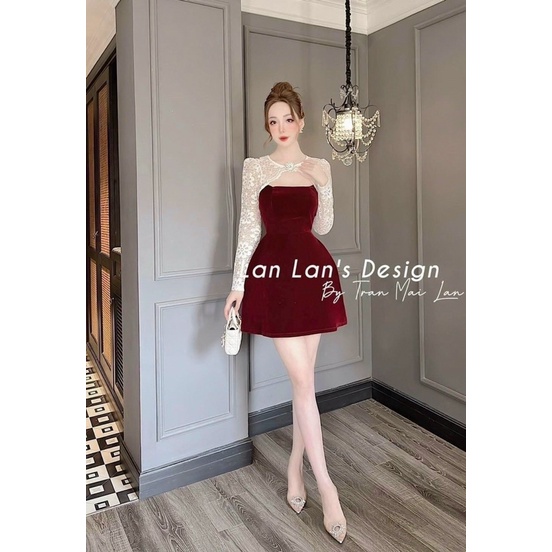 Đầm thời trang nữ mặc đi chơi chất NHUNG phối ren có mút ngực 2 màu đen đỏ,