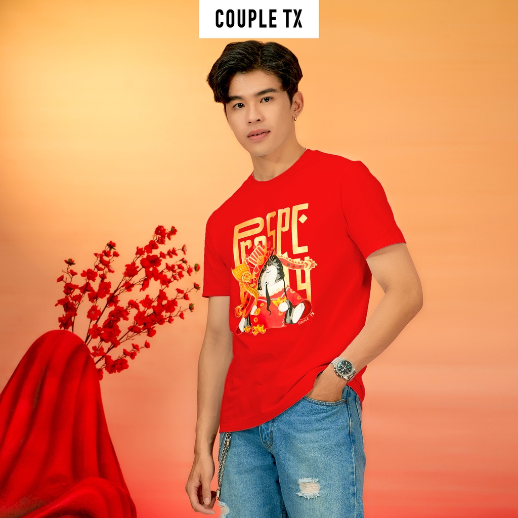 Áo Thun Nam Couple TX In Mèo Thần Tài Linh Vật Tết 2023 MTS 1233