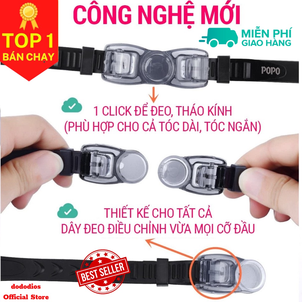 Kính bơi cận thị có độ cận từ 1.5 đến 8.0 mắt tráng gương chính hãng dododios cho người lớn, trẻ em, cho bé từ 8 tuổi