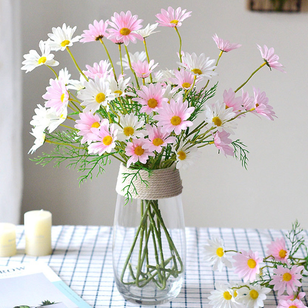 Bó Hoa Cúc Giả 5 Bông Bằng Lụa Chống Tia UV Nhiều Màu Trang Trí Nhà Cửa