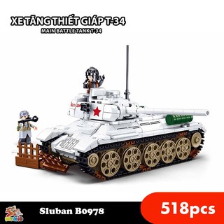 Đồ chơi lego lắp ráp xe tăng t-34 mùa đông, sluban b0978, main battle tank t-34