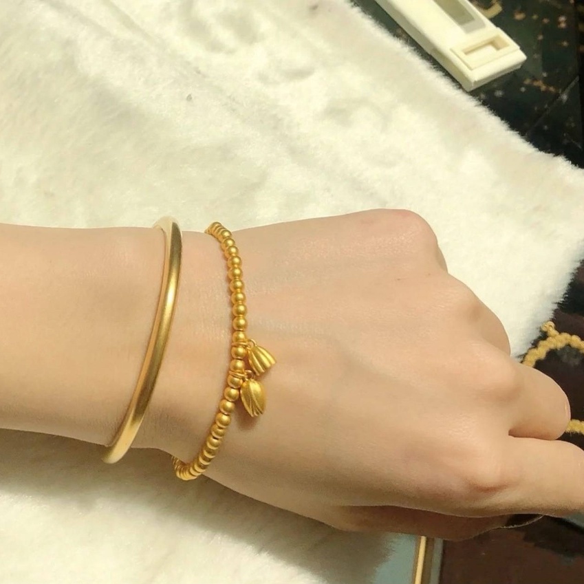 Vòng Đeo Tay Bằng Thép Titan Màu Vàng Nhám Trơn Kín Kiểu Cách Cổ Điển