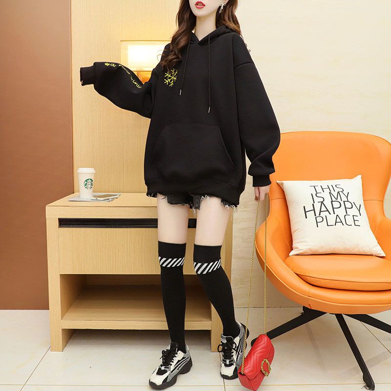 👗Trang phục Junyi💗Áo Hoodie Lót Lông Cừu Dày Dặn Màu Đỏ Giáng Sinh Plus Size Cho Nữ